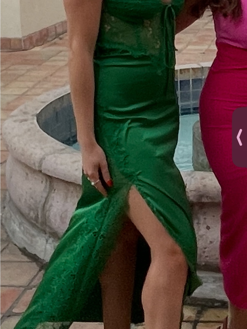 For Love & Lemons Green Satin Slip Dress with Thigh Slit